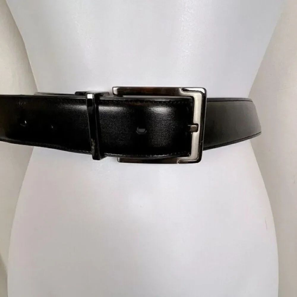 PERRY ELLIS MENS LEATHER BELT BLACK SIZE 50